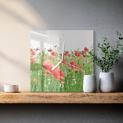 Quadratische wanduhr Mohnblumen