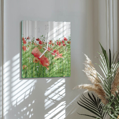 Quadratische wanduhr Mohnblumen
