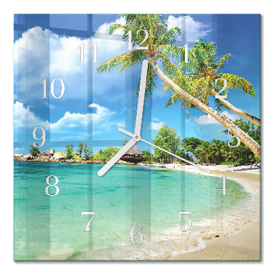 Quadratische wanduhr Palmen am Strand