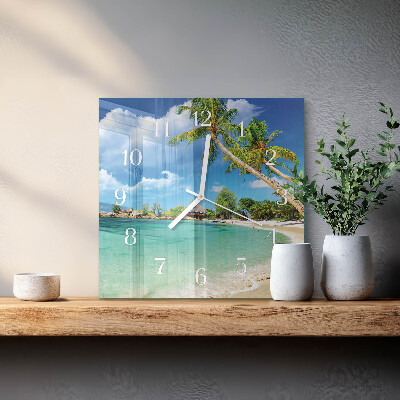 Quadratische wanduhr Palmen am Strand