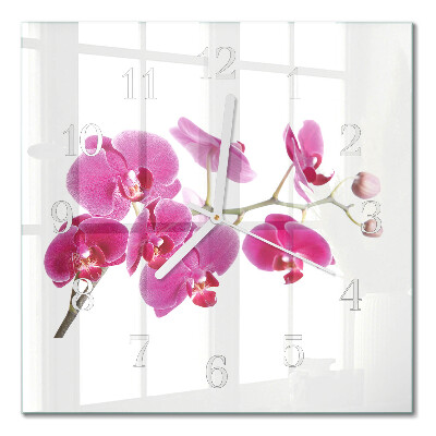 Moderne wanduhr quadratisch Orchidee