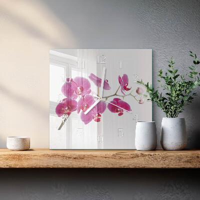 Moderne wanduhr quadratisch Orchidee