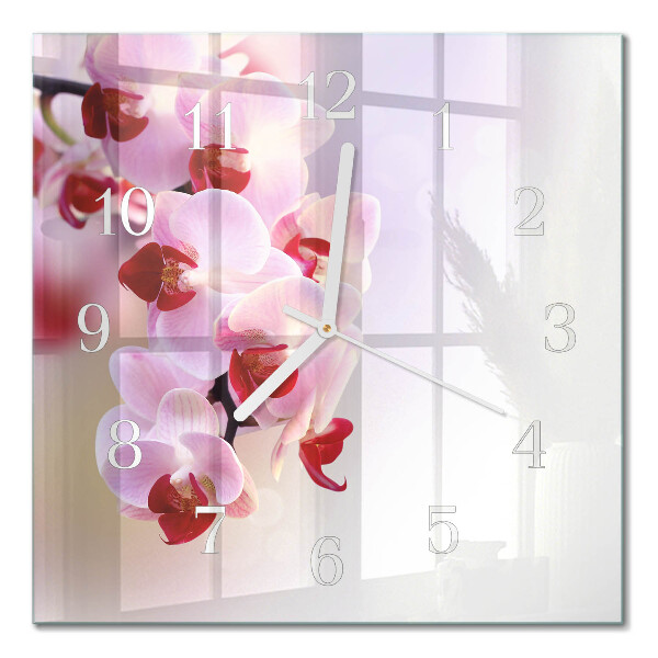 Glasuhr quadratisch Orchidee