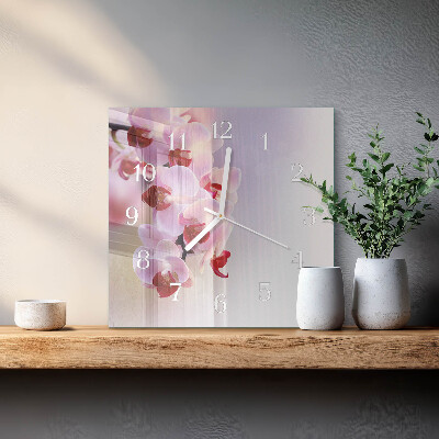 Glasuhr quadratisch Orchidee