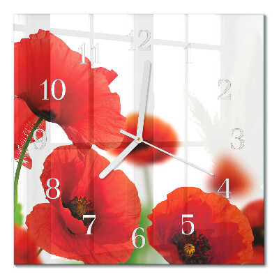 Quadratische wanduhr modern Mohnblumen
