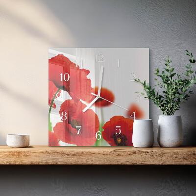 Quadratische wanduhr modern Mohnblumen