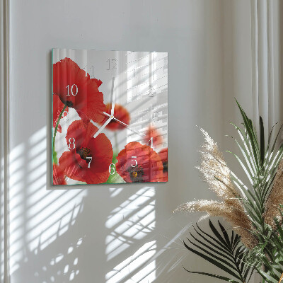 Quadratische wanduhr modern Mohnblumen