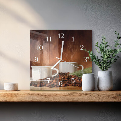 Wanduhr mit motiv quadratisch Tassen Kaffee