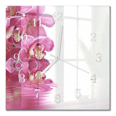Glasuhr quadratisch Orchidee