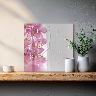 Glasuhr quadratisch Orchidee