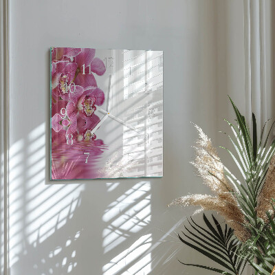 Glasuhr quadratisch Orchidee