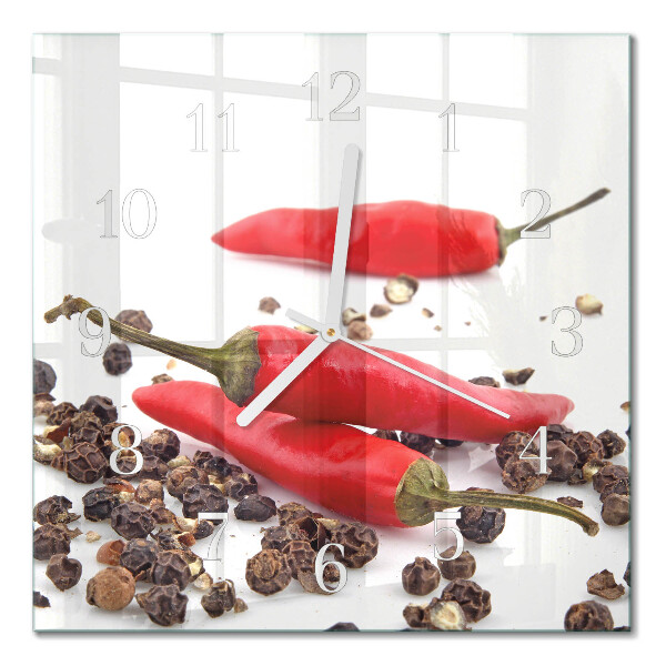 Quadratische wanduhr Chilischoten