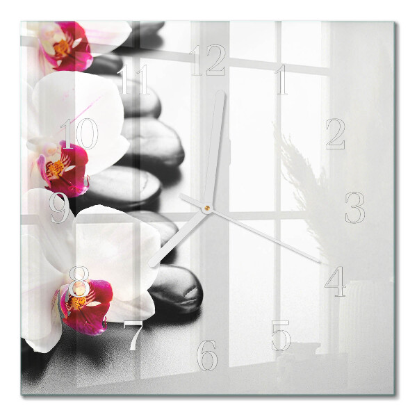 Wanduhr mit motiv quadratisch Steine und Orchideen