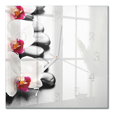 Wanduhr mit motiv quadratisch Steine ​​und Orchideen