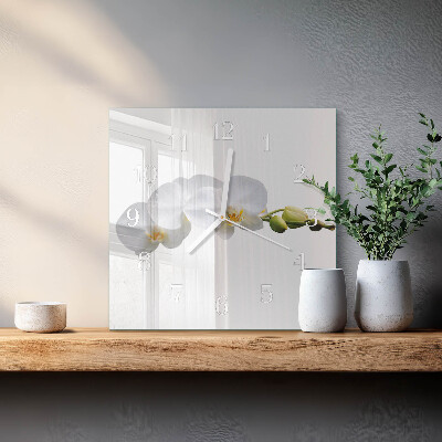 Moderne wanduhr quadratisch Orchidee
