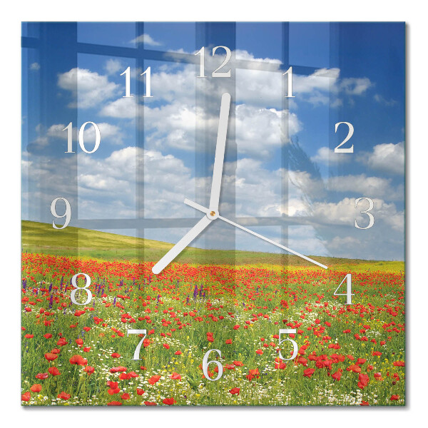 Quadratische wanduhr modern Mohnfeld