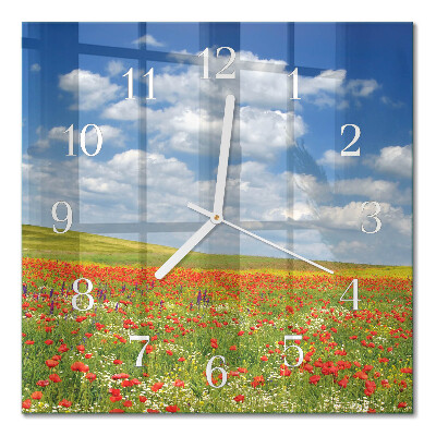 Quadratische wanduhr modern Mohnfeld