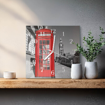 Quadratische wanduhr Rote Telefonzelle