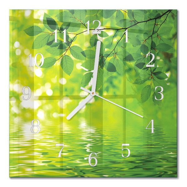 Quadratische wanduhr modern Blätter
