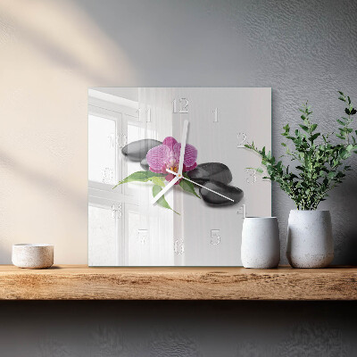 Quadratische wanduhr Orchidee