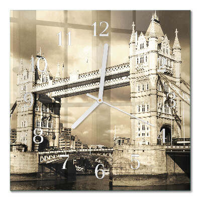 Wanduhr mit motiv quadratisch London Bridge in Sepia
