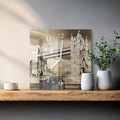 Wanduhr mit motiv quadratisch London Bridge in Sepia