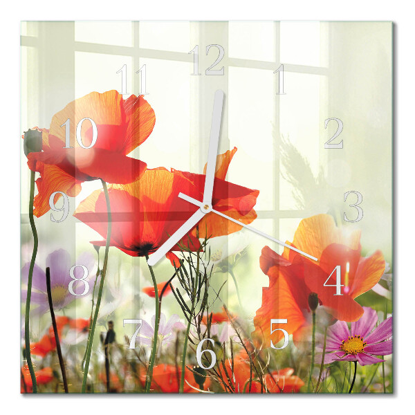 Moderne wanduhr quadratisch Mohnblumen