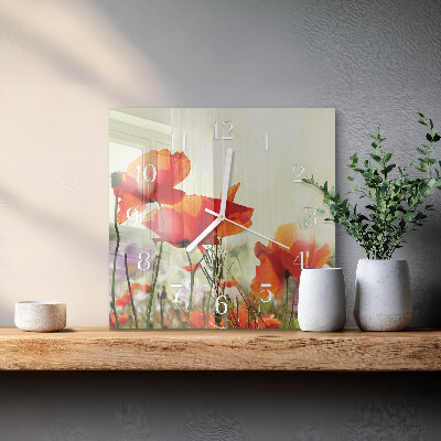 Moderne wanduhr quadratisch Mohnblumen