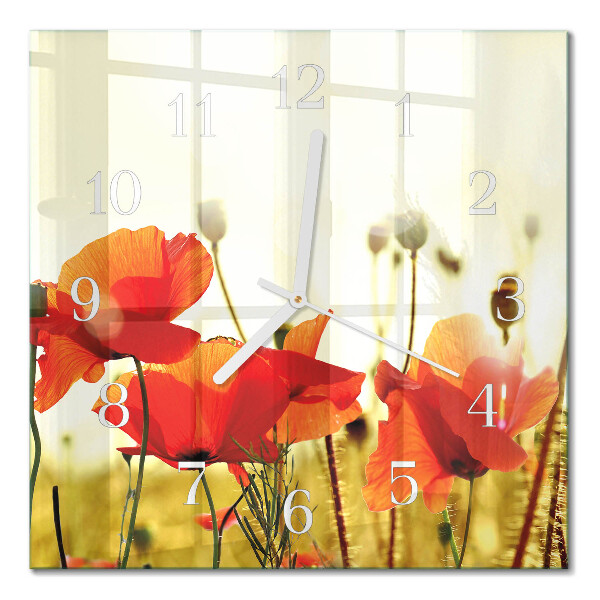 Quadratische wanduhr Mohnblumen