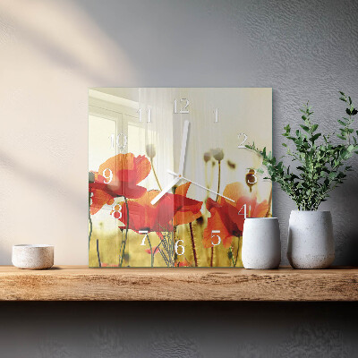 Quadratische wanduhr Mohnblumen