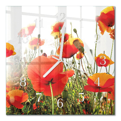 Quadratische wanduhr Mohnblumen