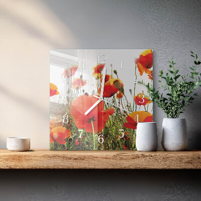 Quadratische wanduhr Mohnblumen