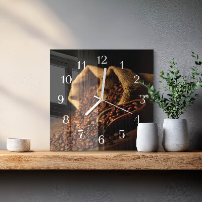 Quadratische wanduhr modern Kaffeebohnen