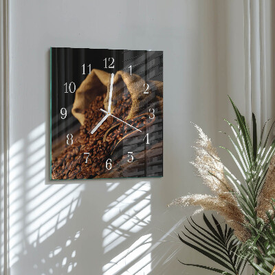 Quadratische wanduhr modern Kaffeebohnen