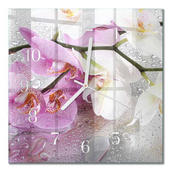 Quadratische wanduhr Orchidee