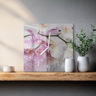 Quadratische wanduhr Orchidee