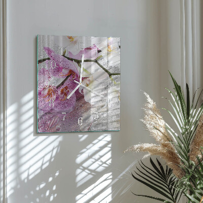 Quadratische wanduhr Orchidee