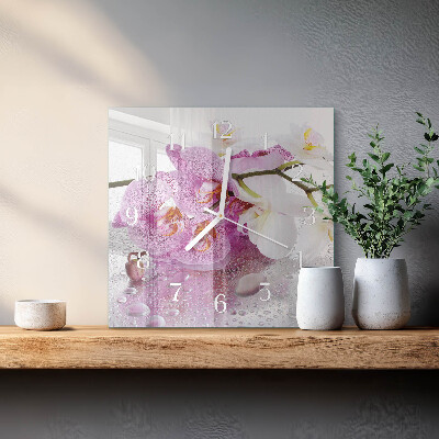 Quadratische wanduhr Orchidee