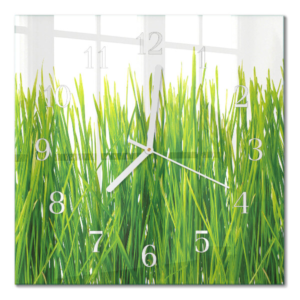 Glasuhr quadratisch Gras