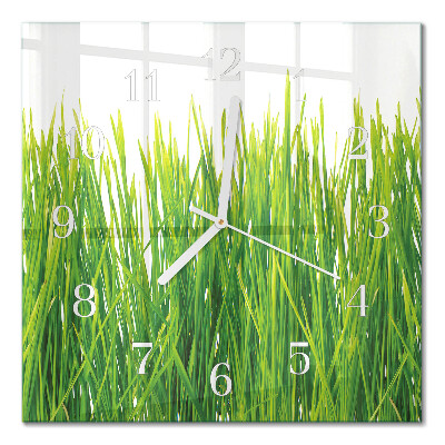 Glasuhr quadratisch Gras