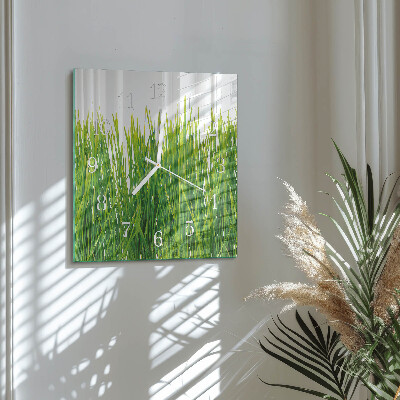 Glasuhr quadratisch Gras
