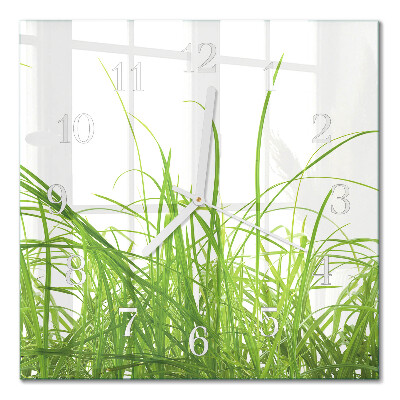 Glasuhr quadratisch Gras