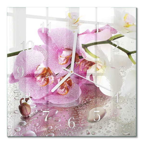 Glasuhr quadratisch Orchidee