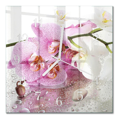 Glasuhr quadratisch Orchidee
