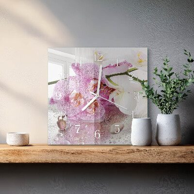 Glasuhr quadratisch Orchidee