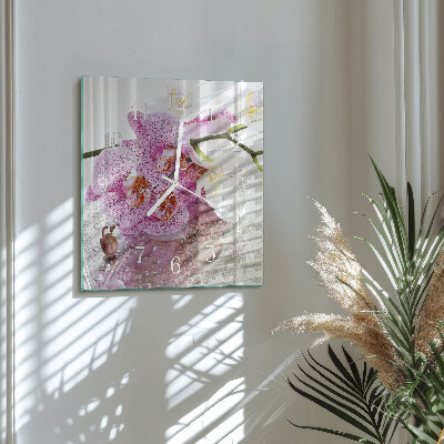 Glasuhr quadratisch Orchidee