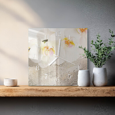 Moderne wanduhr quadratisch Orchidee