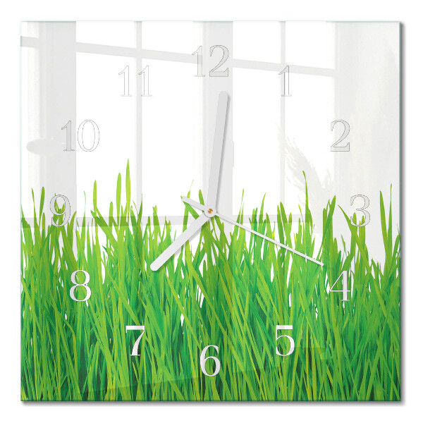 Glasuhr quadratisch Gras