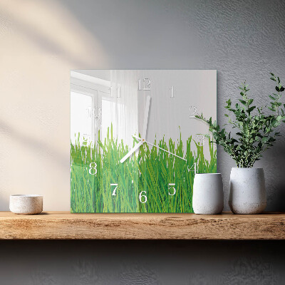 Glasuhr quadratisch Gras