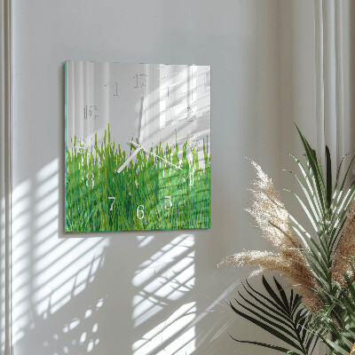 Glasuhr quadratisch Gras